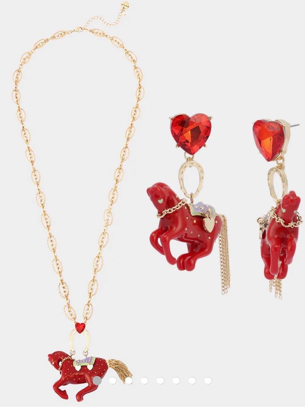 Betsey Johnson Year of the Horse Necklace & Earrings Set NWT Red Crystal